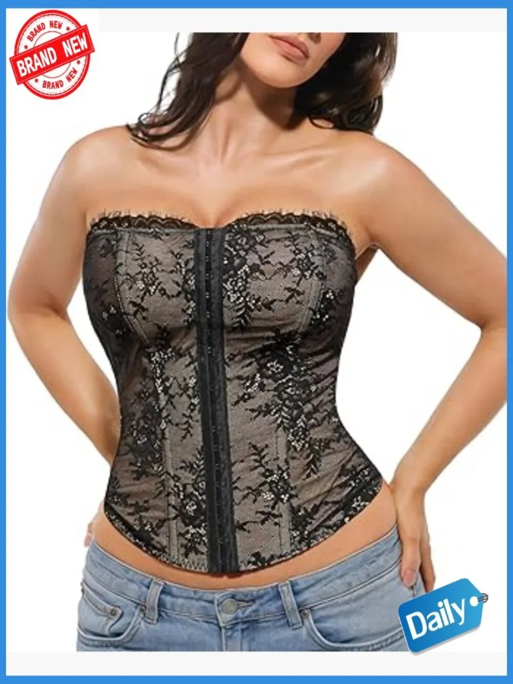 Corset Bustier Top with Detachable Straps Steel Boning Shapewear